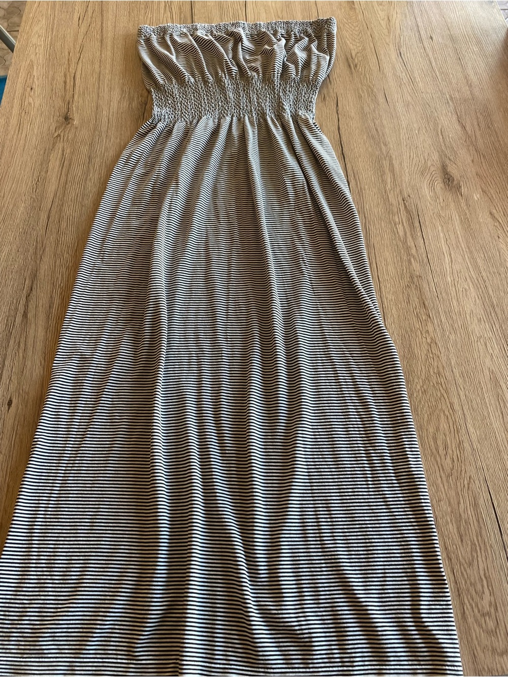 Striped Strapless Maxi Dress in Black and White